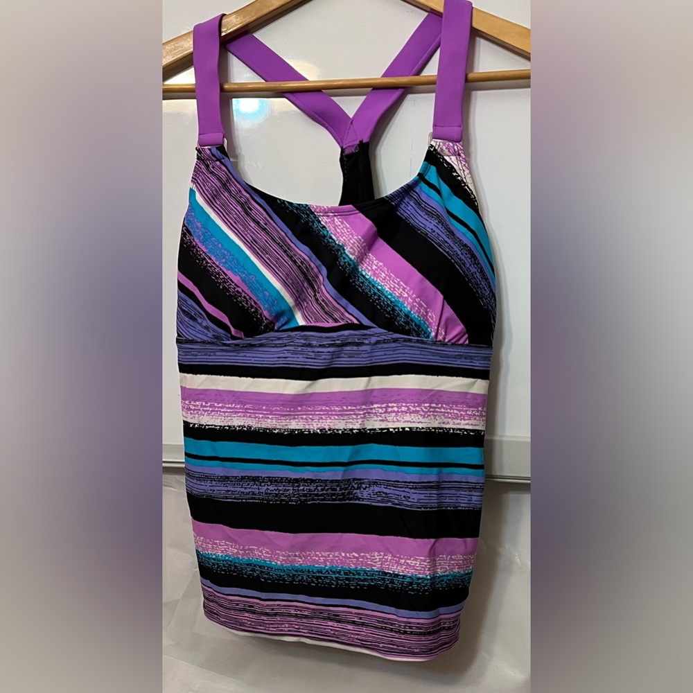 2pc Sports Tank style striped women’s swimsuit sz L.